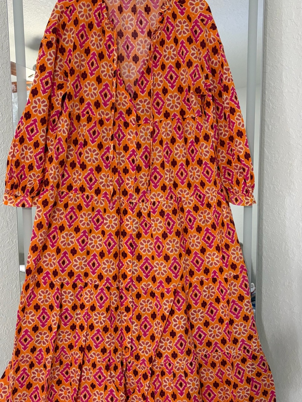 Zara Vibrant Floral-Print Tiered Maxi Dress in Orange and Pink